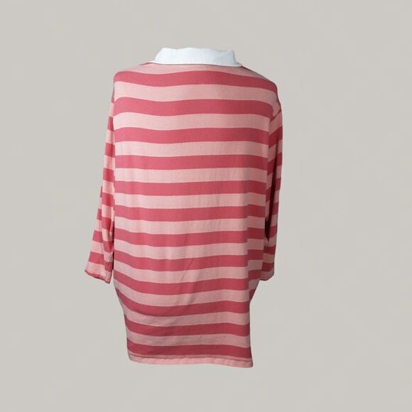 MOTHERHOOD MATERNITY Tee‎ Striped Rugby Reddish Pink White Cotton size 3X - Picture 2 of 13